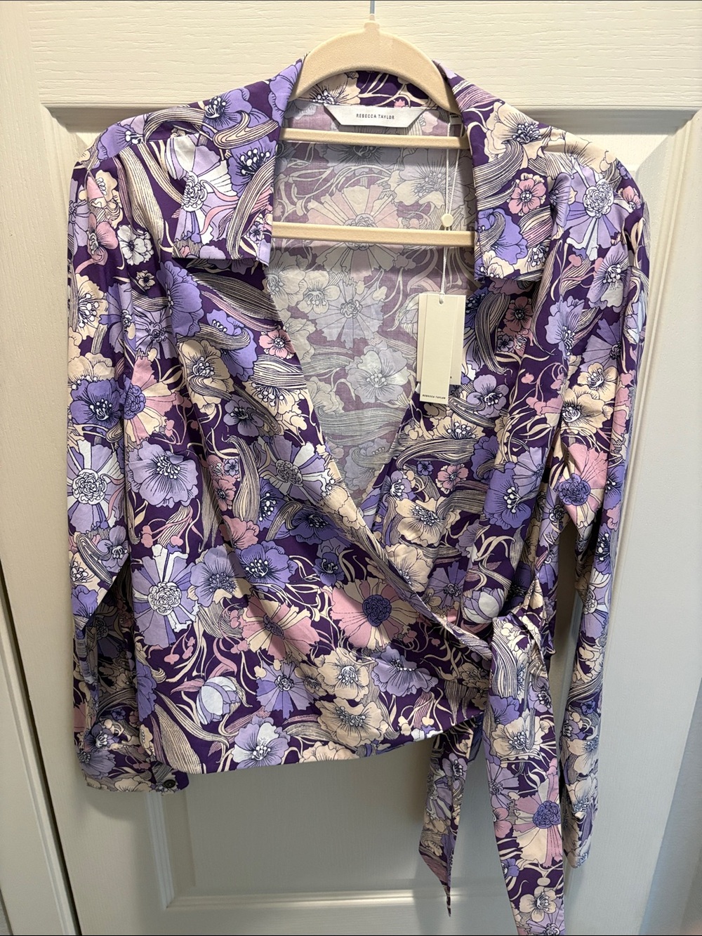 Rebecca Taylor Lavender & Purple Floral Wrap Blouse
